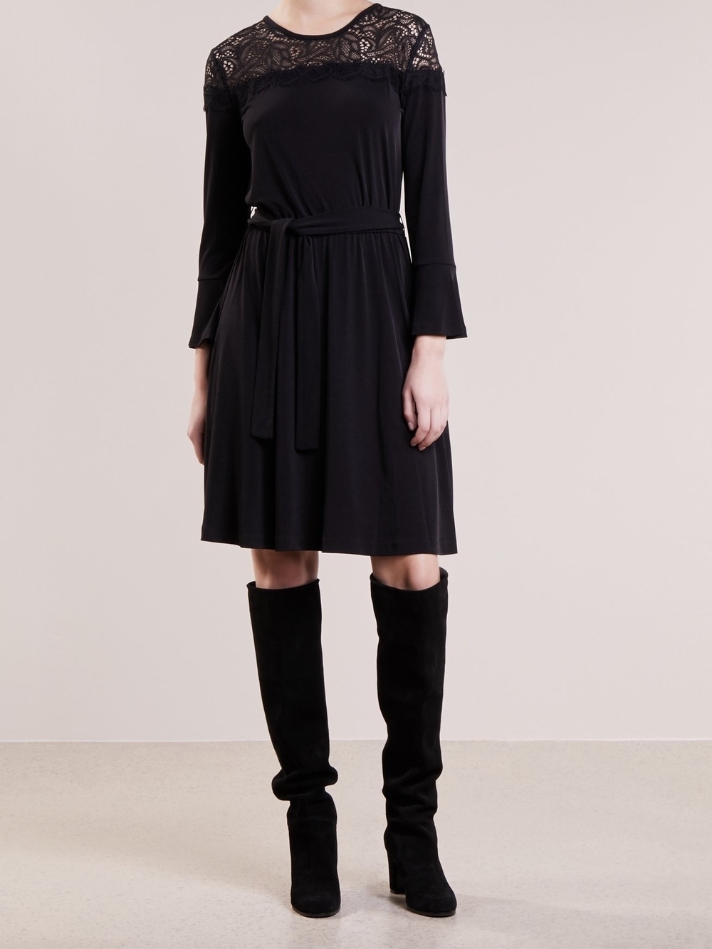 Michael Kors Black Lace Yoke Midi Dress